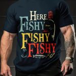 [3D Print Fishing Tee] Men's 3D Print T-Shirt "Here Fishy Fishy" | Casual Summer Tee with Fishing Gear Design, Comfortable Round Neck Short Sleeve, Perfect Gift for Fishing Enthusiasts
