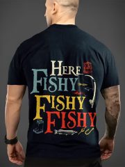 [3D Print Fishing Tee] Men's 3D Print T-Shirt "Here Fishy Fishy" | Casual Summer Tee with Fishing Gear Design, Comfortable Round Neck Short Sleeve, Perfect Gift for Fishing Enthusiasts - Image 2