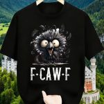 Men'S Funny Cartoon Crow Print T-Shirt "F-CAW-F" Text Meme Casual Short Sleeve Top, Black with White Graphic, Round Neck, Lightweight & Breathable for Summer, Everyday Tshirt | Playful Graphic Tee | Comfortable Fit