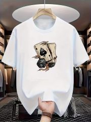 Men's Summer Casual Short Sleeve T-Shirt with Chest & Back Print - Round Neck Regular Fit Summer Essential, Stylish Casual Wear for Beach, Office & Everyday Outfits - Versatile Plain or Printed Top for Layering (Hand Wash/Dry Clean) - Men's