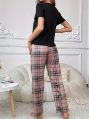 [Casual Pajamas] Soft Women's Plaid Pajamas Set | Short Sleeve Long Pants with Pocket, Spring/Summer/Autumn/Winter Home Wear - Image 6