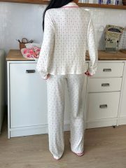 [Pajama Set for Women] Elegant Casual Sweet Cute Heart Pattern Color Block Pajama Set for Women, Comfortable Home Wear with Pockets, Long Sleeve, All-Season, No Belt, Perfect for Adult - Image 6