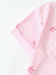 [Casual Pajama Set] Women's Four-Season Casual Lapel Pajama Set, Comfortable Buttoned Top with Bow Belt Shorts, 2pcs - Image 6