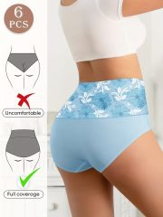 6pcs Plus Size Elegant Floral Print High Waisted Soft & Comfortable Briefs - Women's Plus Size Panties with Breathable Fabric and Adjustable Waistband for Maximum Comfort - Image 5