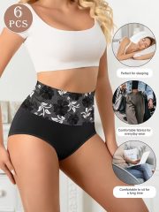 6pcs Plus Size Elegant Floral Print High Waisted Soft & Comfortable Briefs - Women's Plus Size Panties with Breathable Fabric and Adjustable Waistband for Maximum Comfort - Image 4