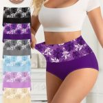 6pcs Plus Size Elegant Floral Print High Waisted Soft & Comfortable Briefs - Women's Plus Size Panties with Breathable Fabric and Adjustable Waistband for Maximum Comfort