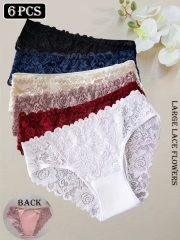 [Elegant Floral Lace Panties] 6-Pack Women's Underwear - Elegant Floral Lace Panties, Stretchy Breathable Everyday & Special Occasion Briefs, Soft Semi-Sheer Lace Front, Multi-Color Pack (White/Red/Navy/Black/Pink/Brown) - Mid-Rise Everyday basics for Women - Image 4