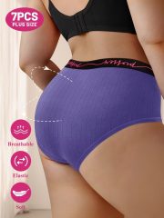 7-Pack Plus Size Women'S Mid-Rise Underwear with Letter Waistband Vertical Striped Soft Stretchy High Elasticity Tummy Control Shaping Wear, & Wear - 90% Fabric, Plus Size Panties - Image 7