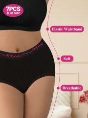 7-Pack Plus Size Women'S Mid-Rise Underwear with Letter Waistband Vertical Striped Soft Stretchy High Elasticity Tummy Control Shaping Wear, & Wear - 90% Fabric, Plus Size Panties - Image 6