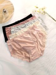 5-Pack Elegant Lace Panties for Women, Sexy Seamless Breathable Fiber, Thin Bow-Knot Briefs, Polyamide 82% Spandex 18%, Solid Color Knit Fabric, 170gsm - Contrast Lace Detail