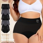5pcs MEIYATING Women's Plus Size Period Underwear - Heavy Flow Leakproof Panties, Soft Breathable Menstrual Cycle, Elegant Special Line (Bulk Pack for Sensitive Light Beige)