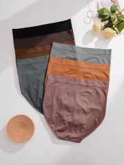 7pcs Plus Size Womens Seamless Panties Set - Soft & Breathable Solid Briefs with Elastic Waistband for Comfortable Daily Wear - Image 3